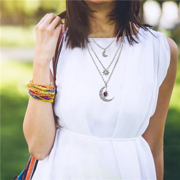 Gothic Necklaces Chakra Sun and Moon  Pendant Chain Layered Choker Necklace - Picture 3 of 7